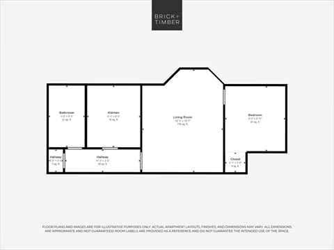 Floor plan for 1 bed, 1 bath, 469 sqft
